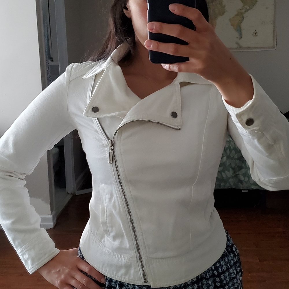 Benetton White Denim Moto Jacket